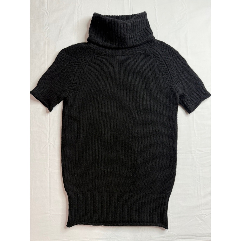 Theory Black Cashmere Blend Knit Turtle Neck Short Sleeve Pullover Sweater Pet